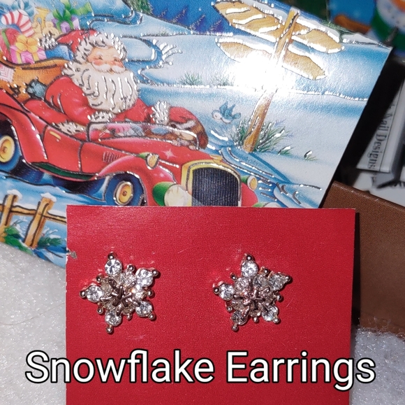 Crystal Snowflake Pierced Post Earrings - Picture 5 of 12